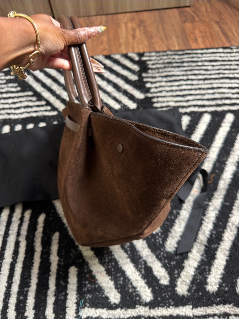 DeMellier Brown Suede Top-Handle Tote with Gold Accent - Picture 6 of 6